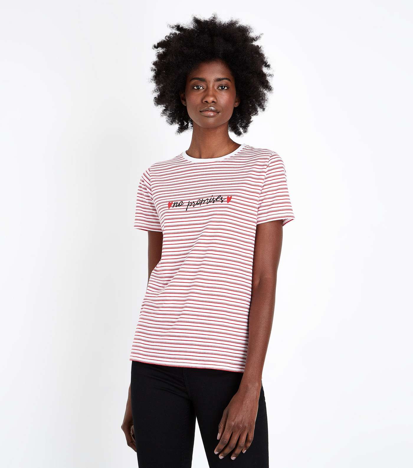 Red Stripe No Promises Embroidered T-Shirt