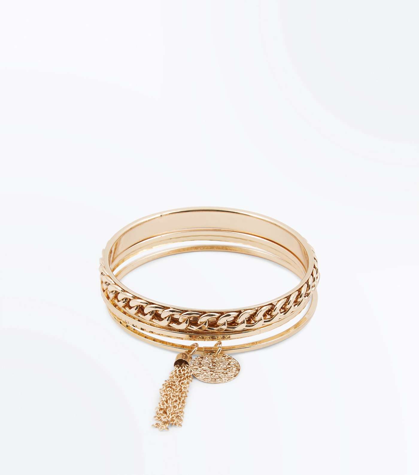 Gold Chunky Chain Tassel Front Bangle Pack