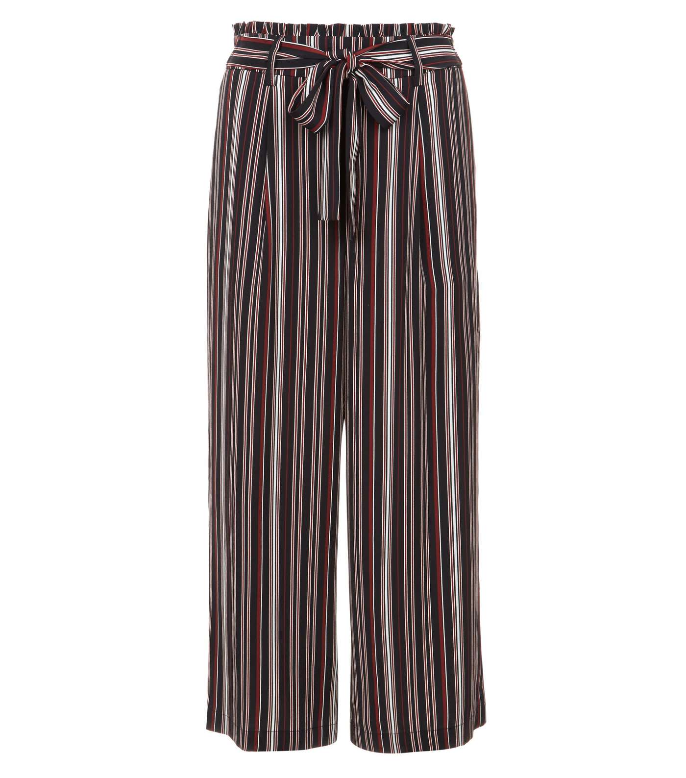 Burgundy Stripe Cropped Tie Waist Trousers  Image 4