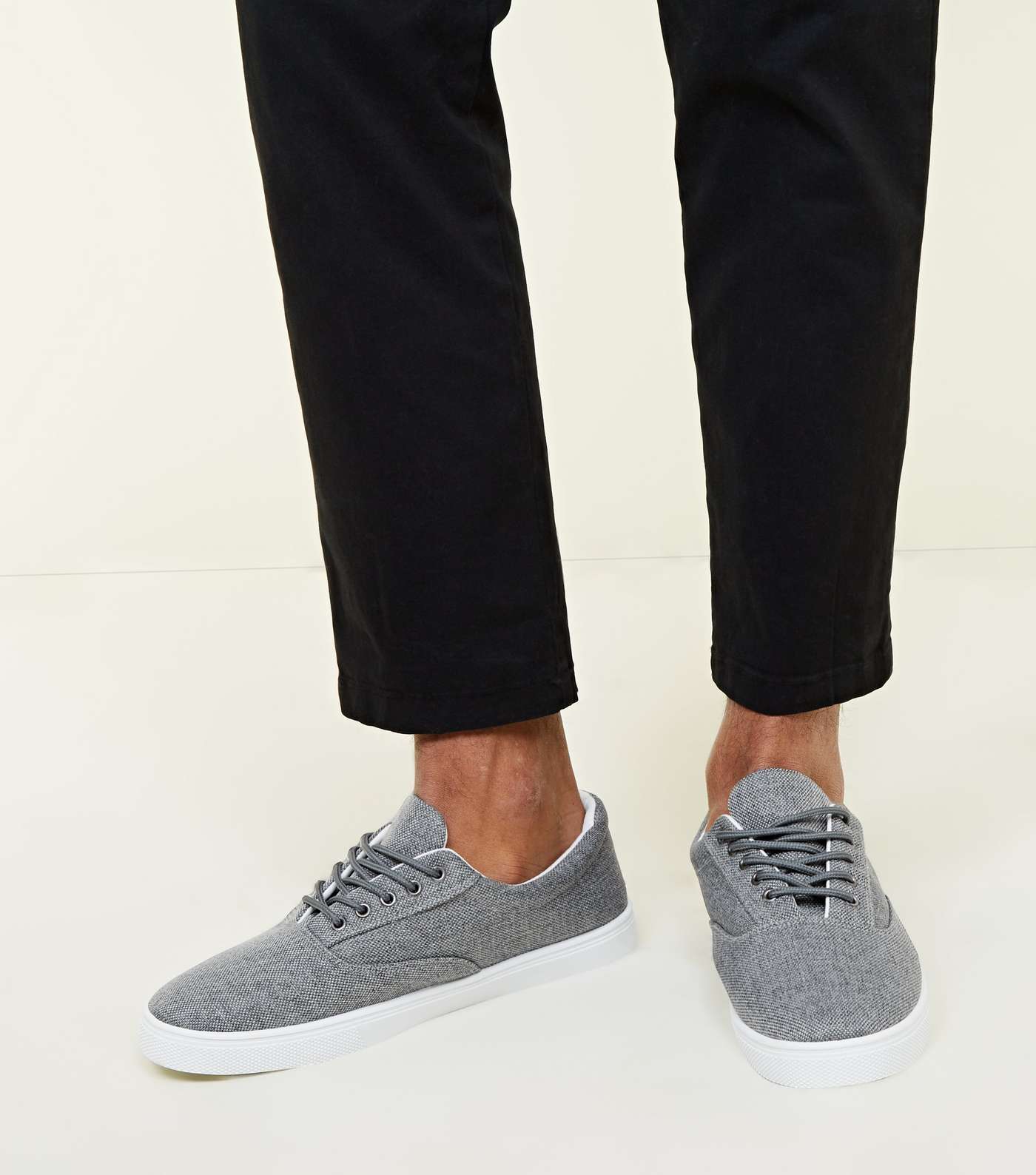 Grey Lace Up Trainers Image 2