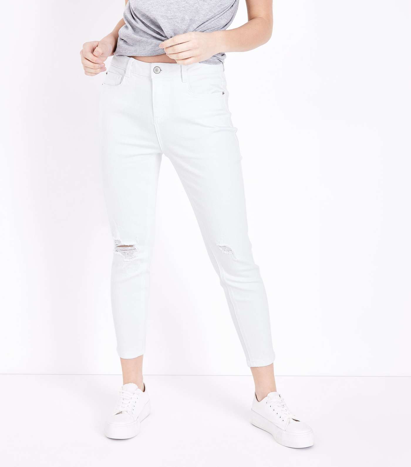 Petite White Ripped Skinny Jeans Image 2