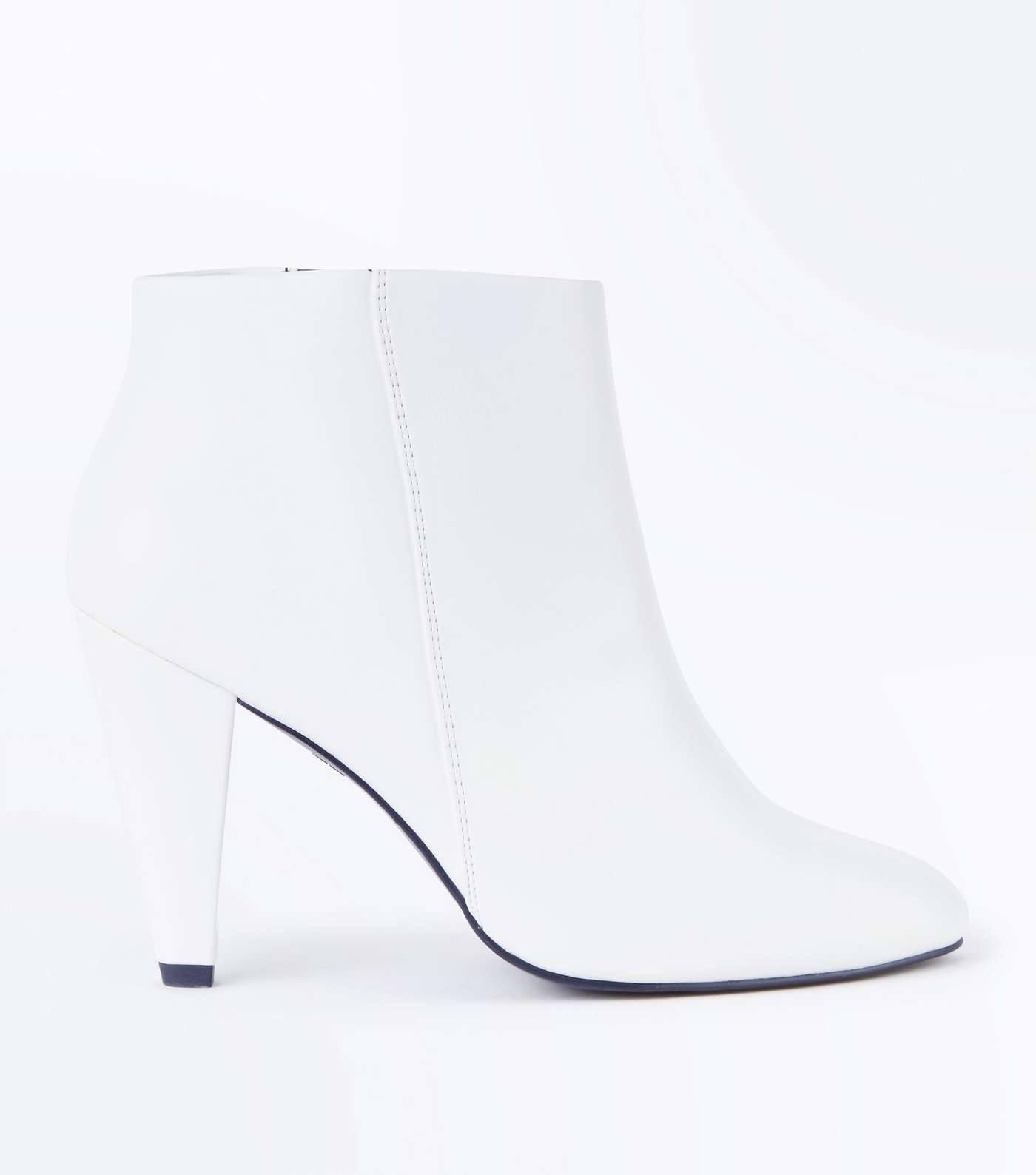 Wide Fit White Cone Heel Ankle Boots