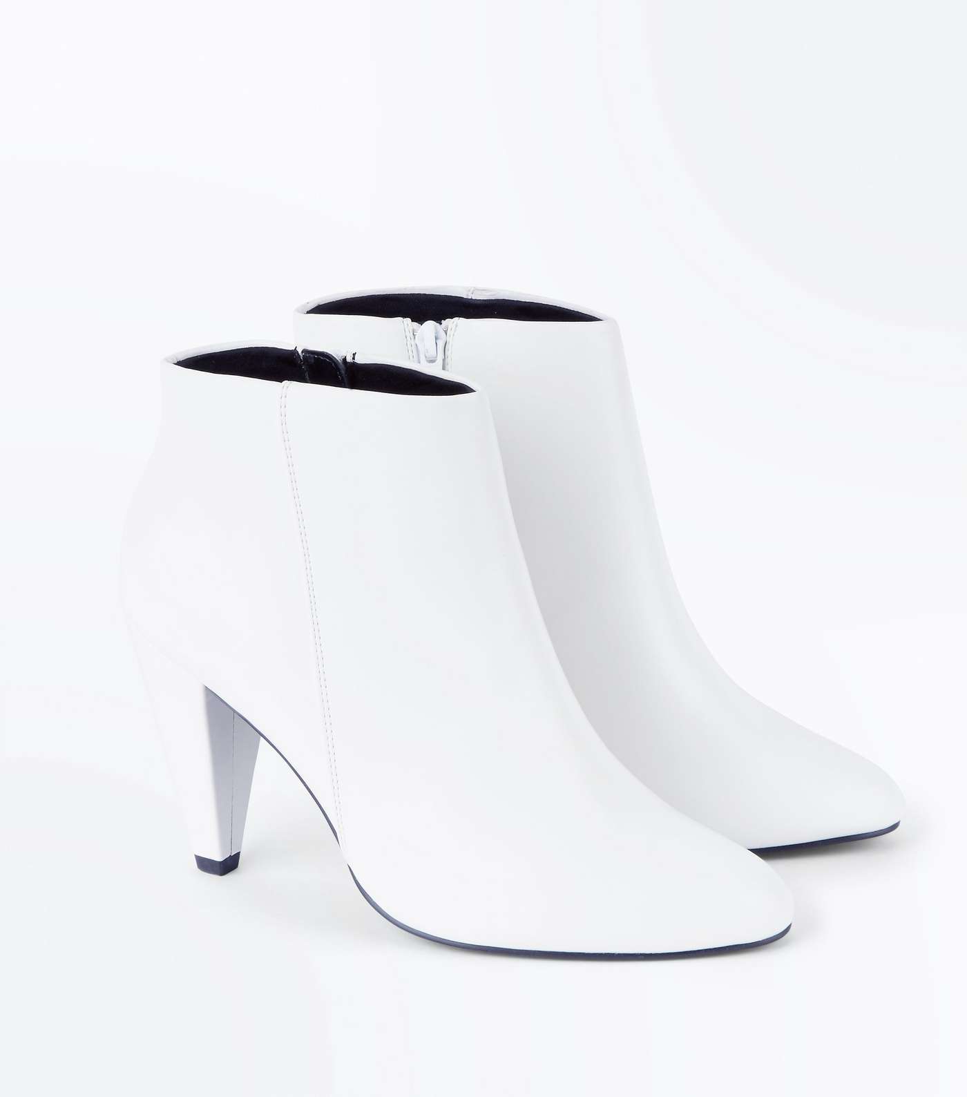 Wide Fit White Cone Heel Ankle Boots Image 3