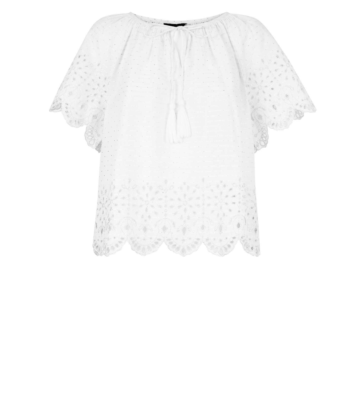 White Tassel Front Broderie Top Image 4