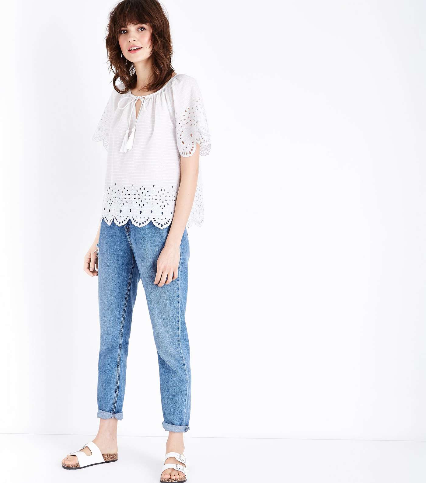 White Tassel Front Broderie Top Image 2