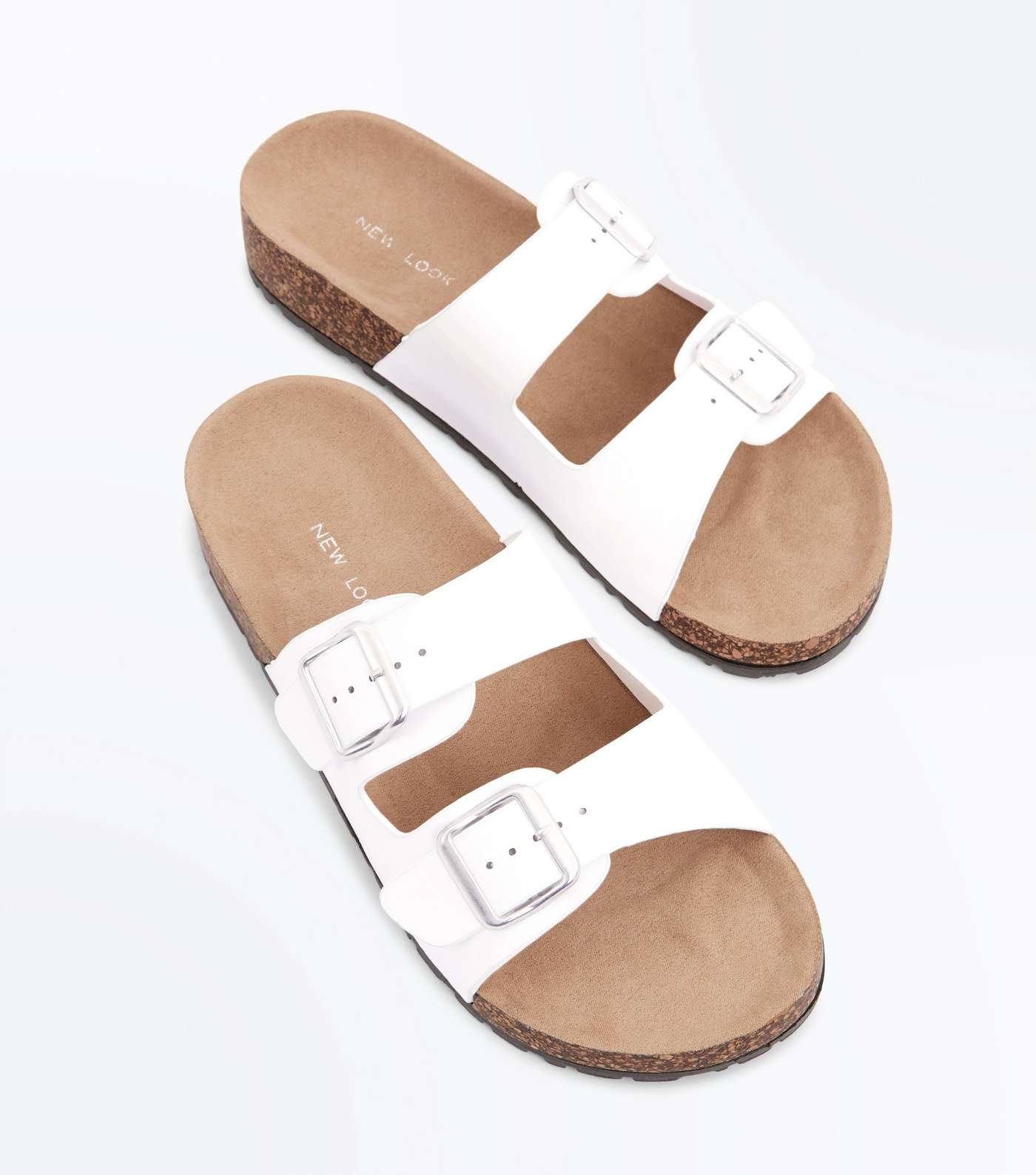 White Double Buckle Strap Footbed Sandals Image 4