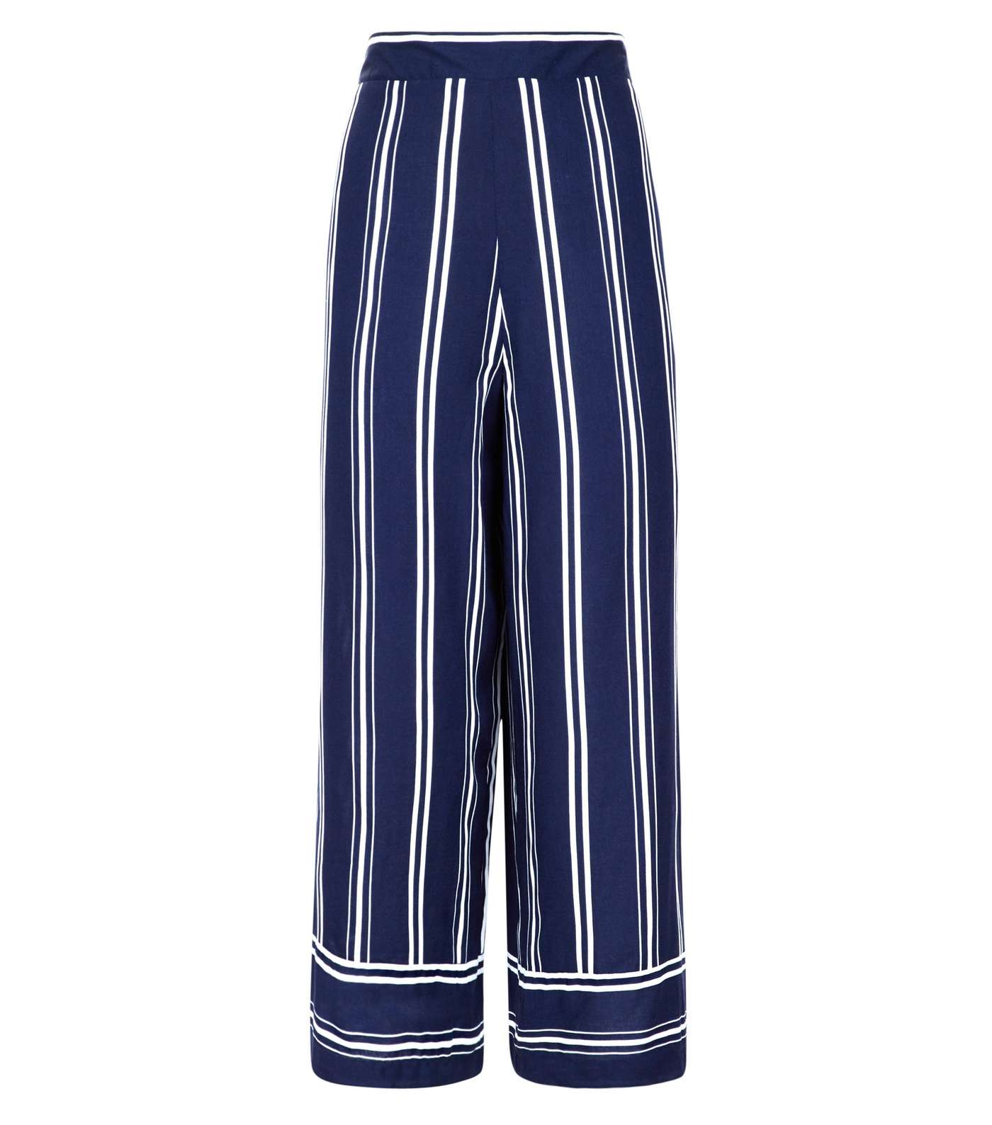 Blue Stripe Wide Leg Cropped Trousers Image 4