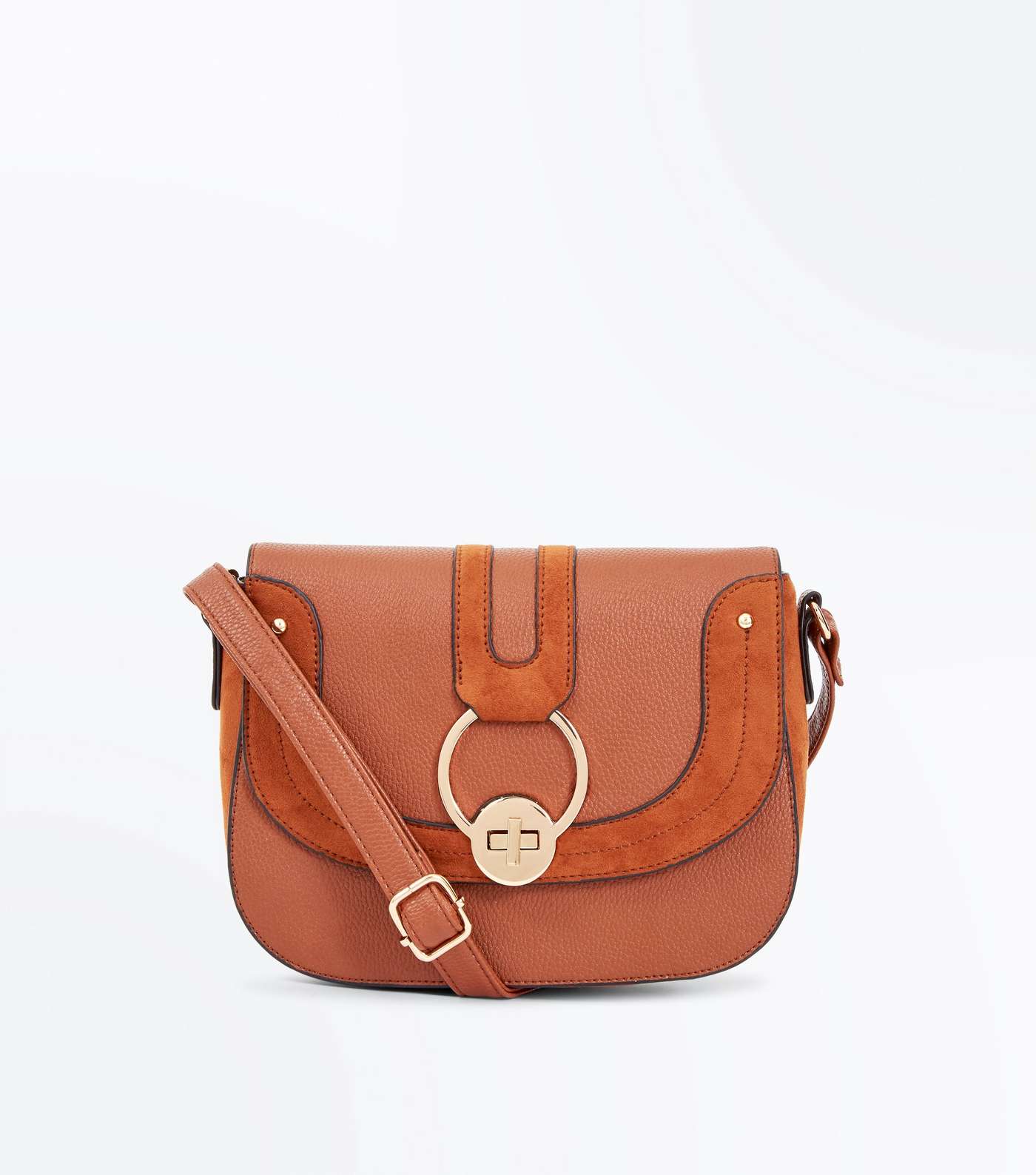 Tan Circle Lock Shoulder Bag