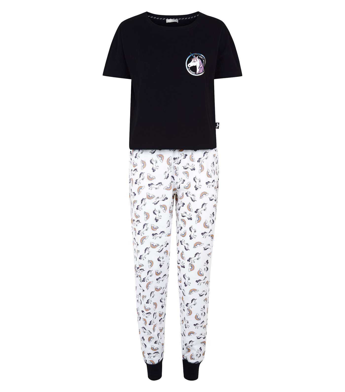 Black Unicorn Print Jersey Pyjama Set  Image 3