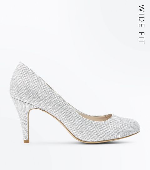 Wedding Shoes Sandals Heels New Look Wide Fit Silver Glitter Wedding Court Shoes