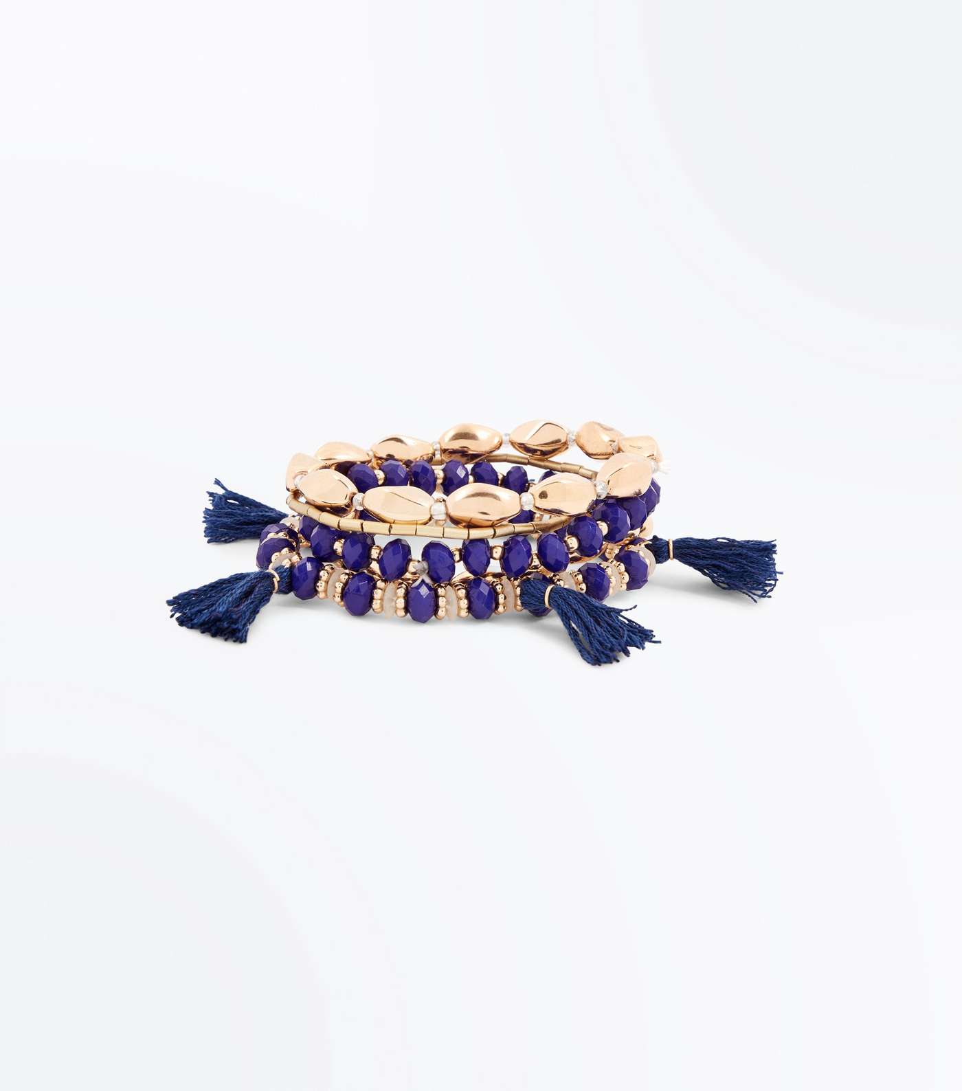Bright Blue Tassel Bead Embellished Stretch Bracelet 