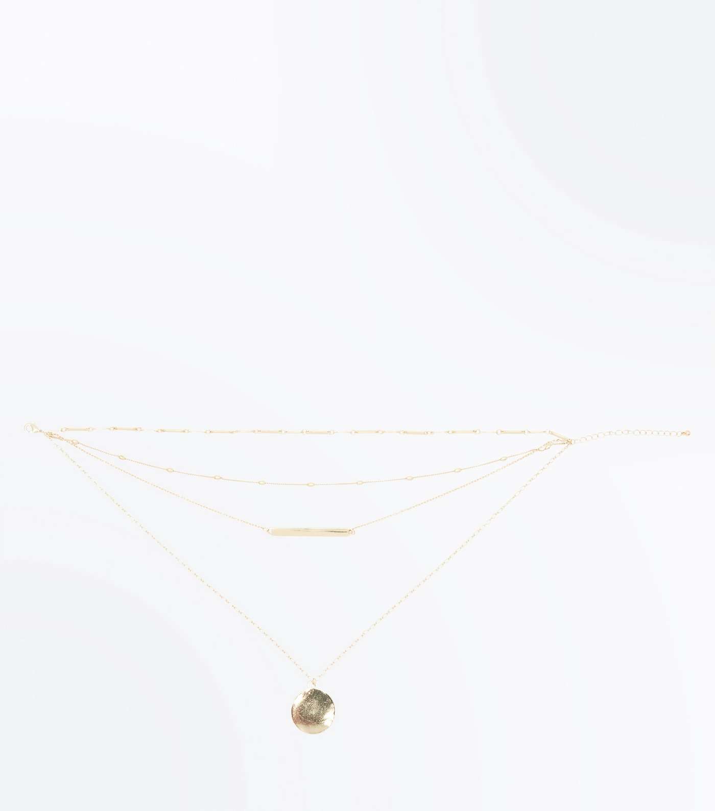 Gold Disc and Bar Layered Chain Necklace