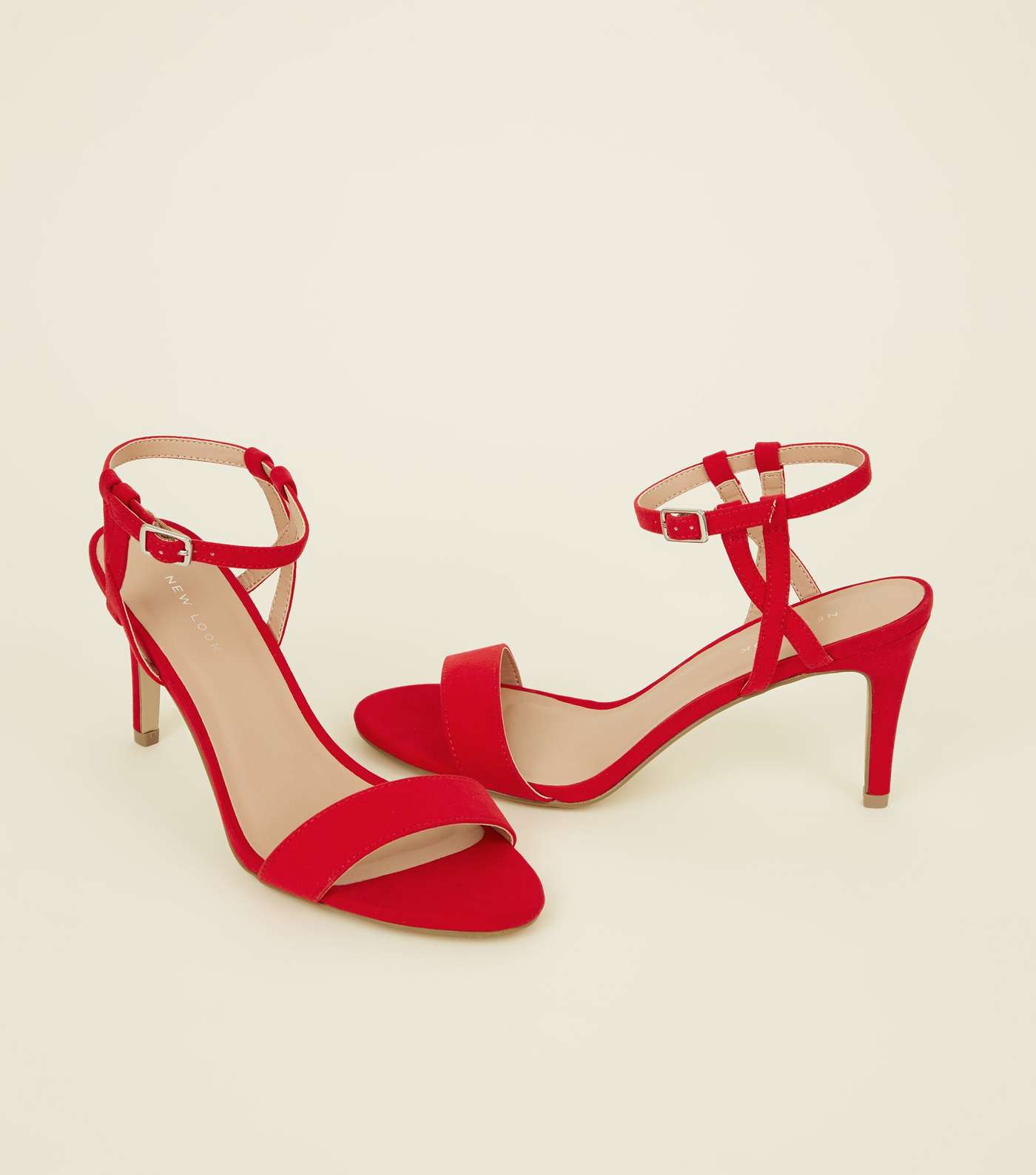 Red Suedette Twist Strap Heel Sandals  Image 3