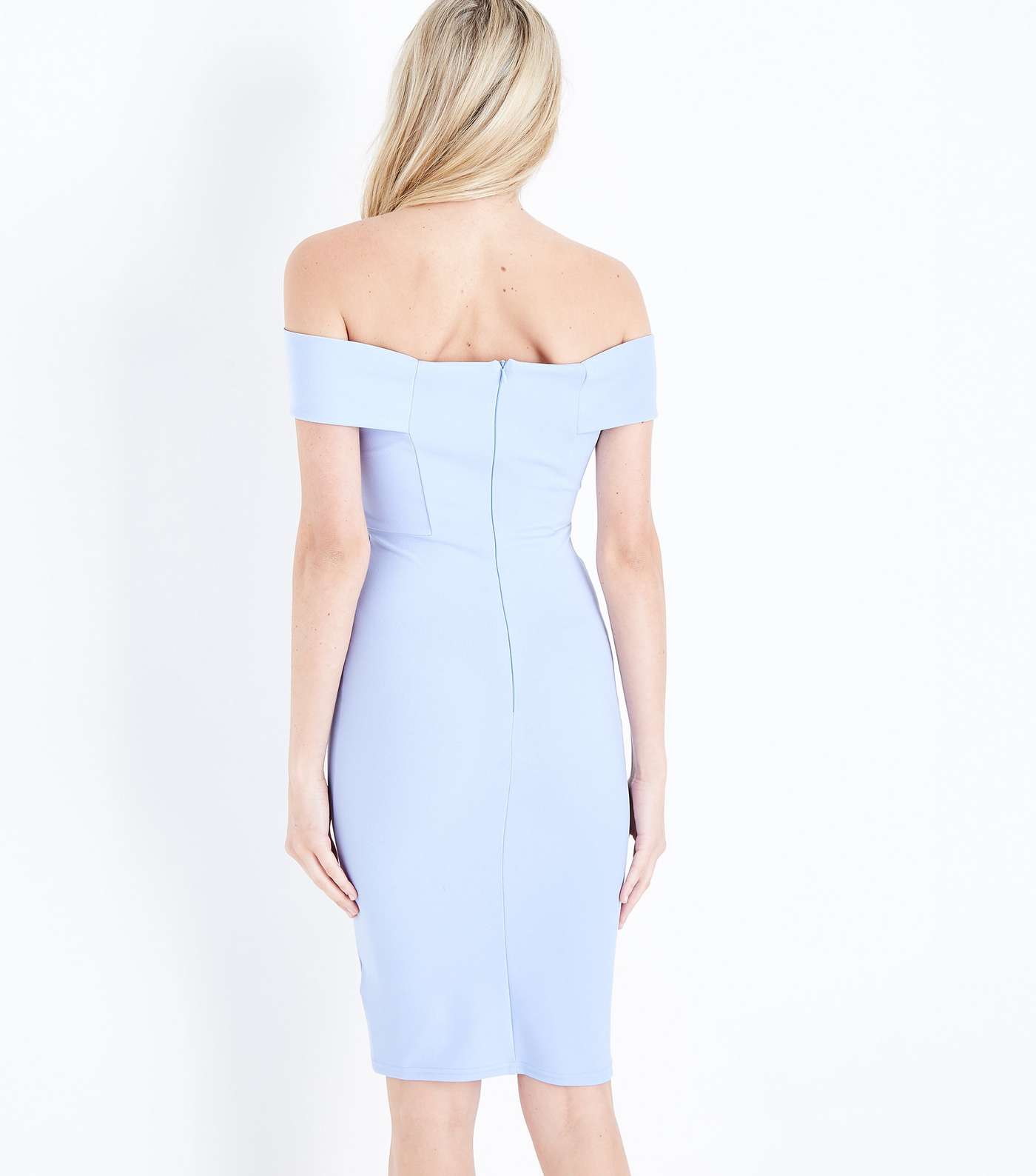 Pale Blue Bardot Scuba Midi Dress Image 3