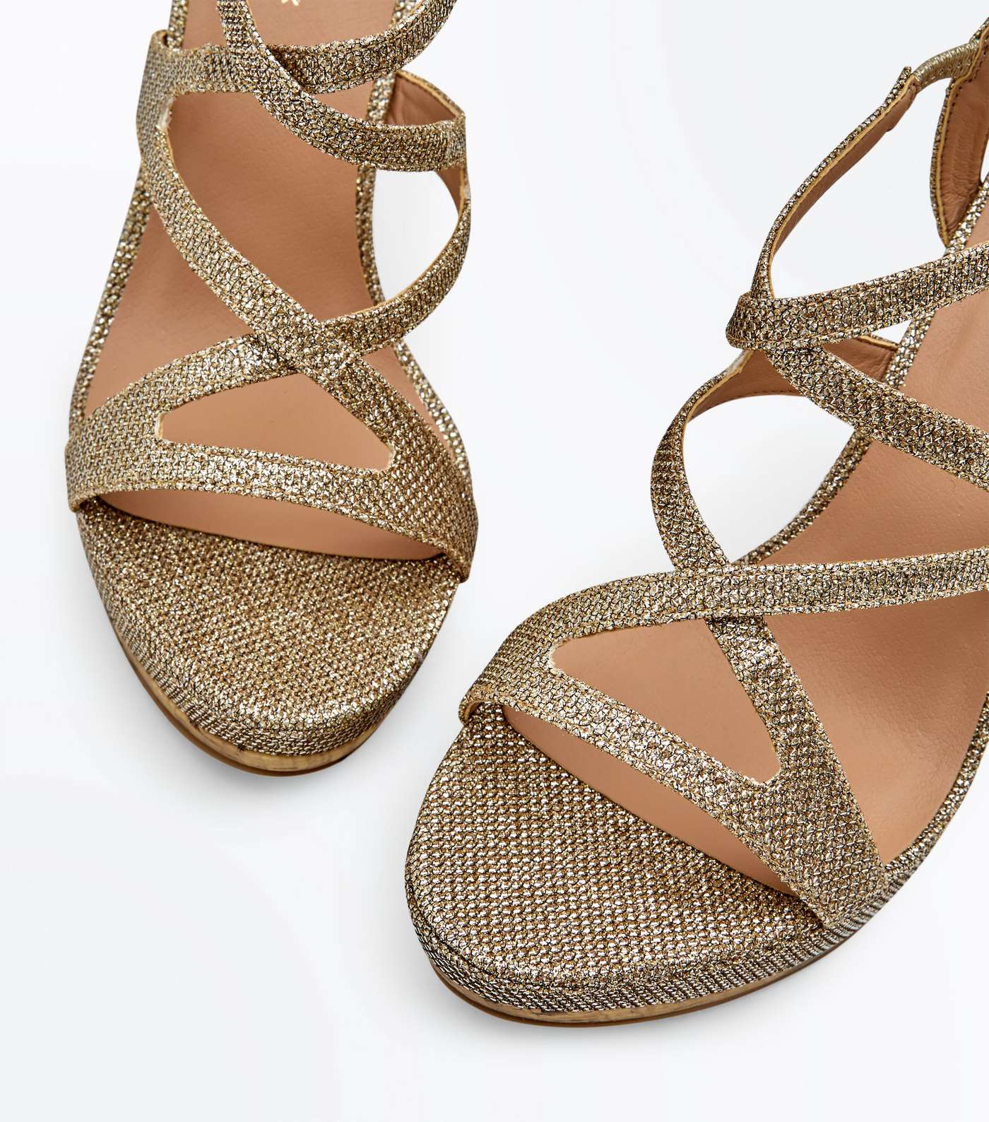 Gold Glitter Strappy Cork Wedges Image 4