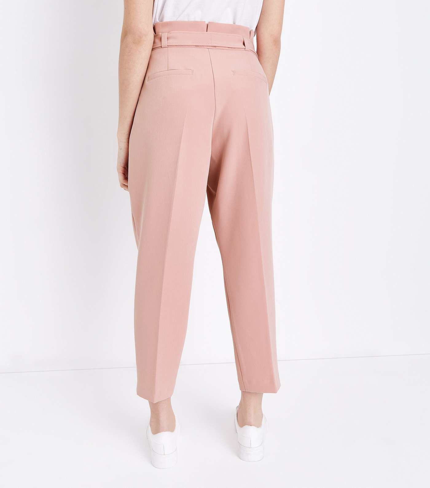 Petite Pink Paperbag Waist Tapered Trousers Image 3