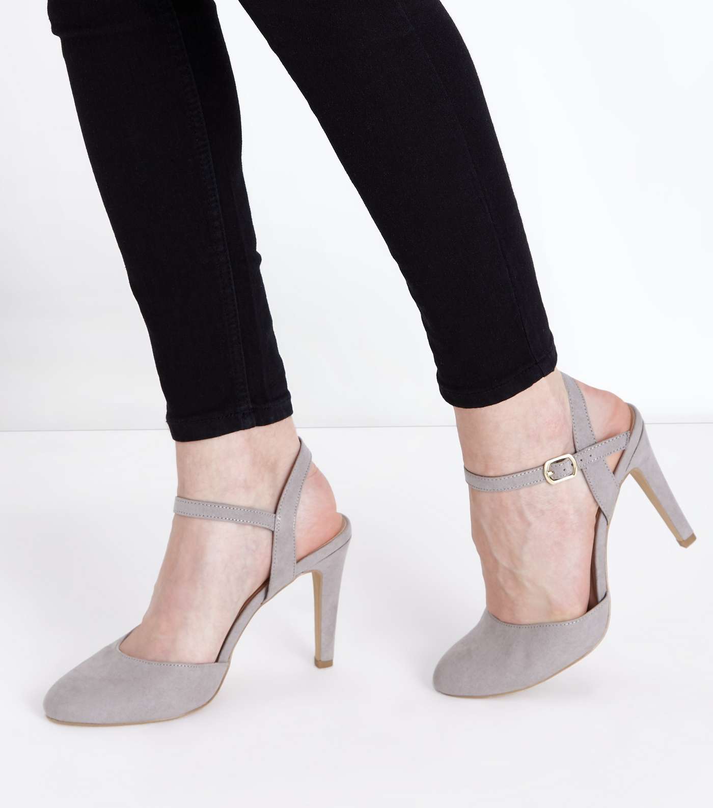 Wide Fit Grey Suedette Ankle Strap Courts Image 2