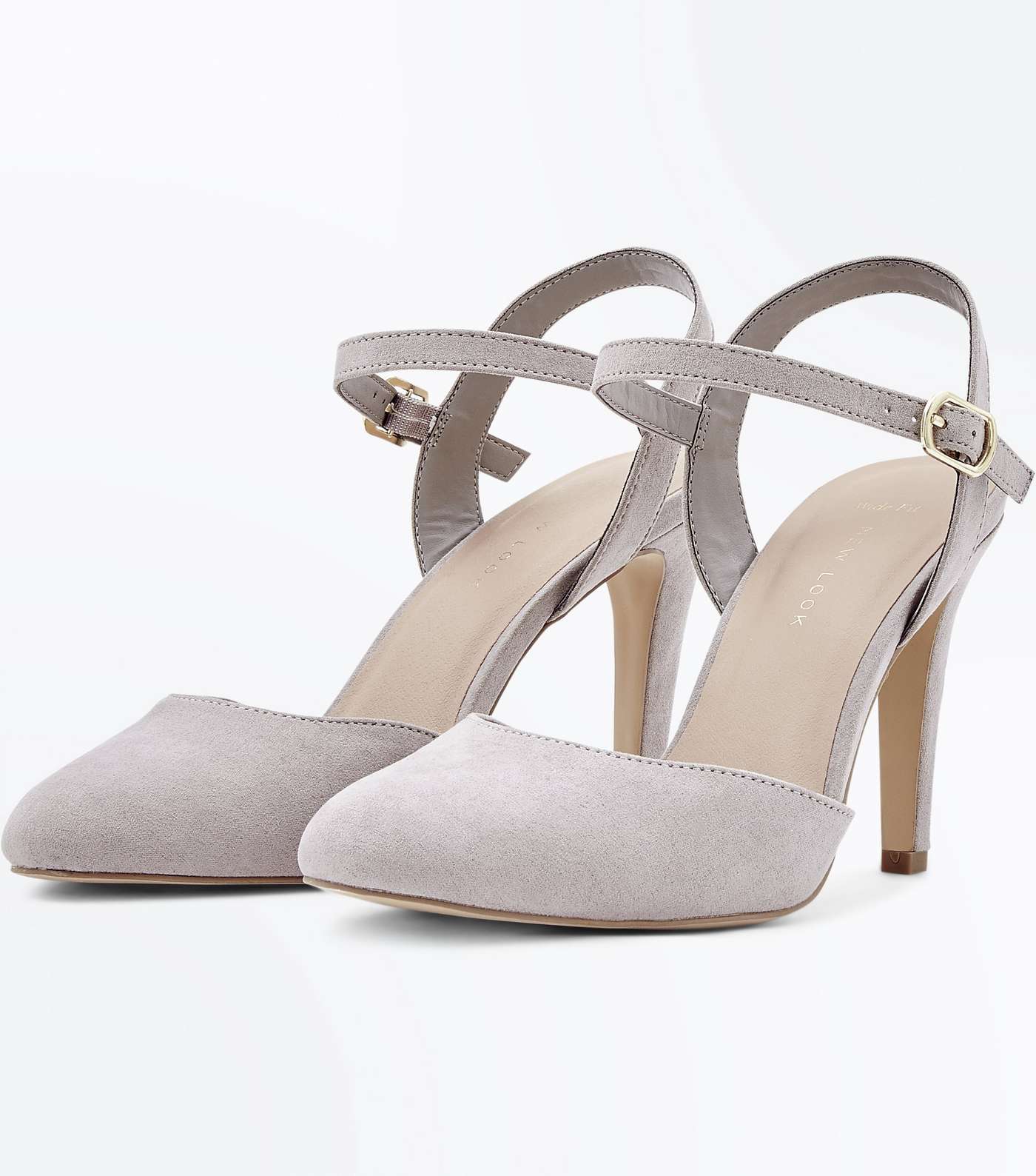 Wide Fit Grey Suedette Ankle Strap Courts Image 4