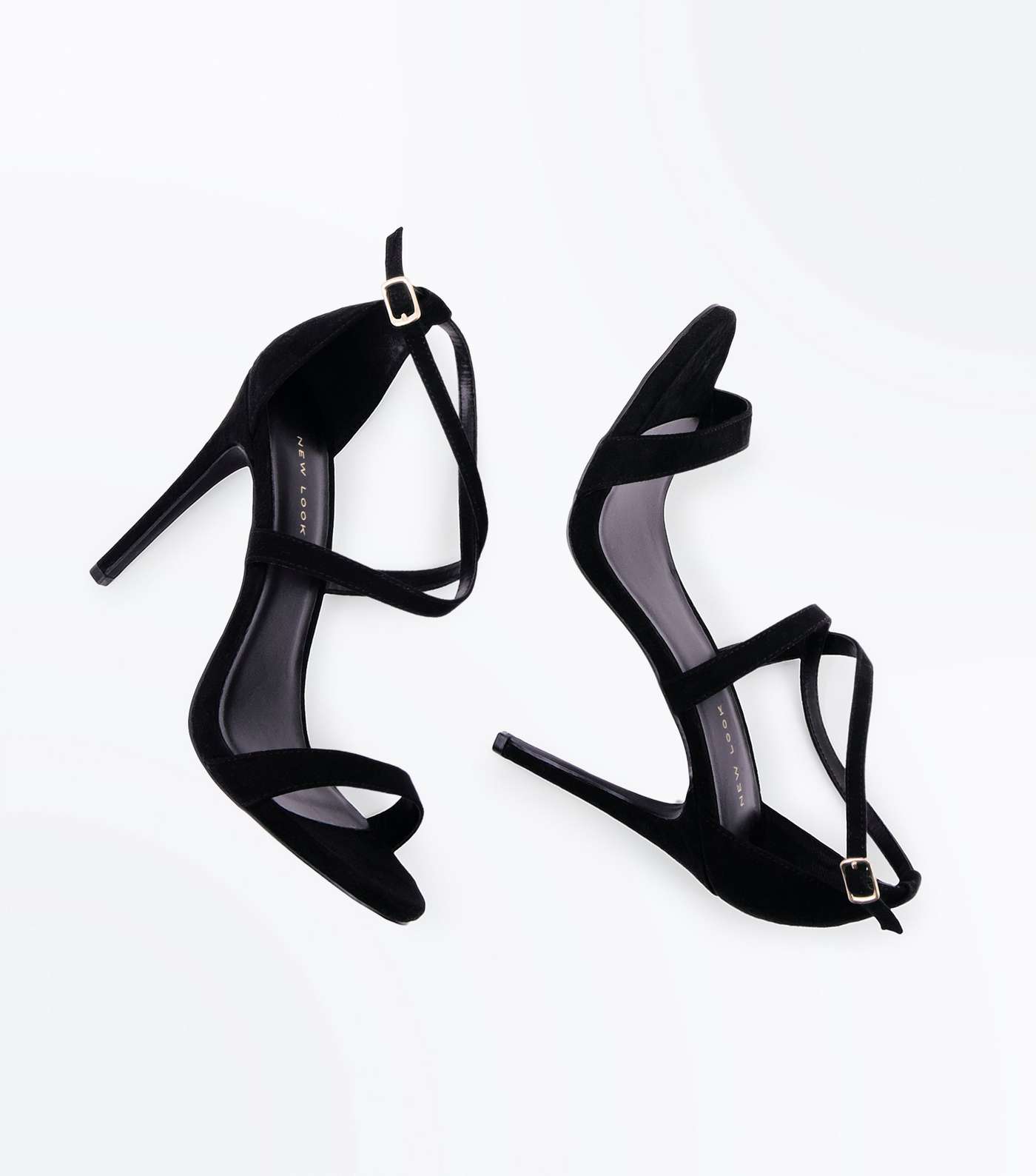 Black Suedette Strappy Stiletto Heel Sandals Image 3