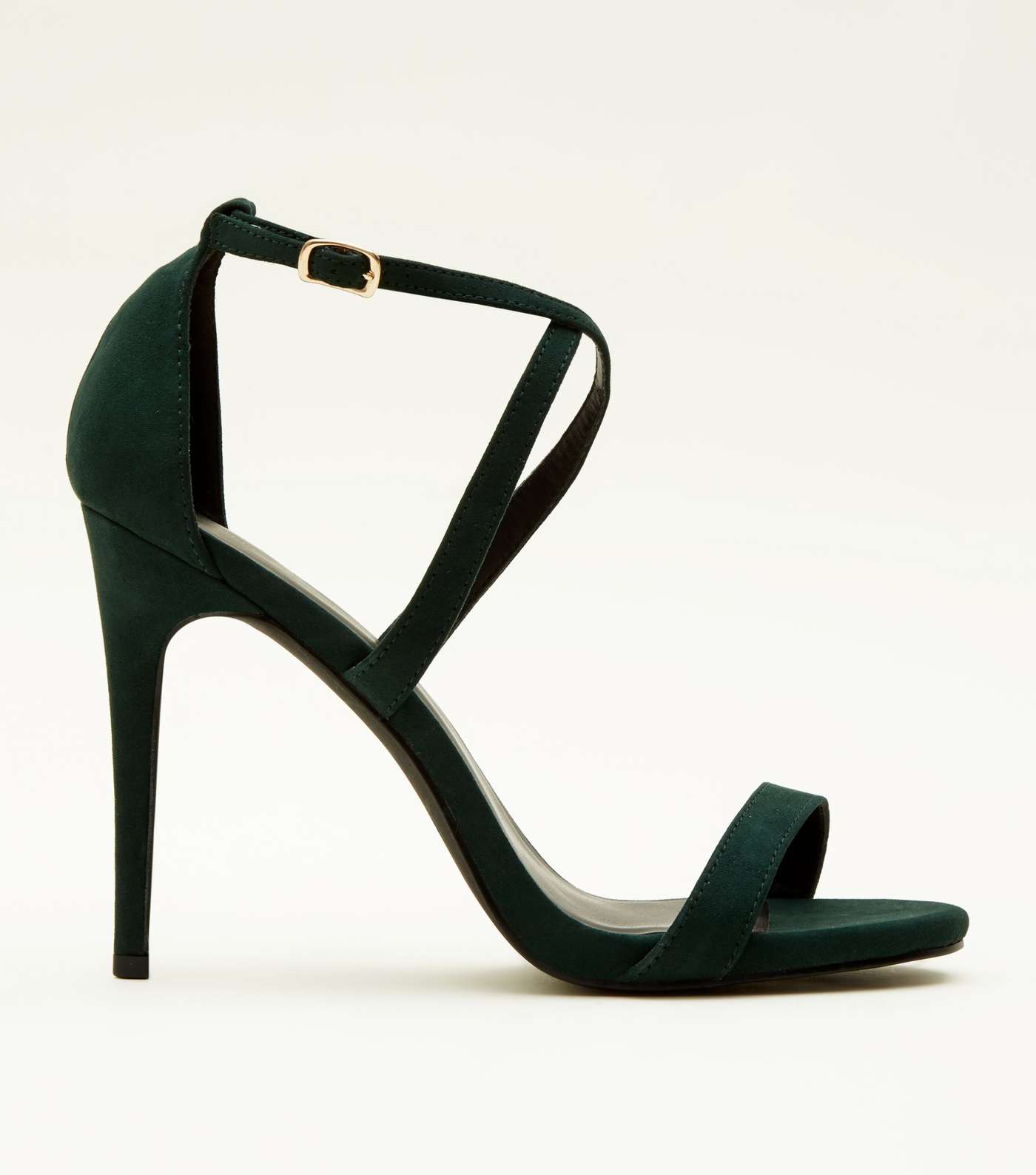 Dark Green Suedette Strappy Stiletto Heel Sandals