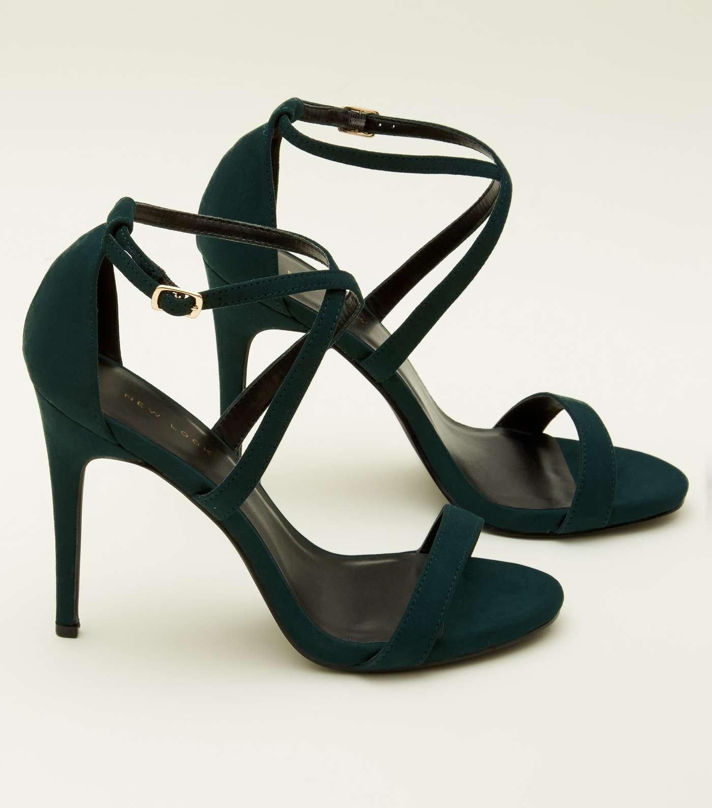 Dark Green Suedette Strappy Stiletto Heel Sandals Image 3