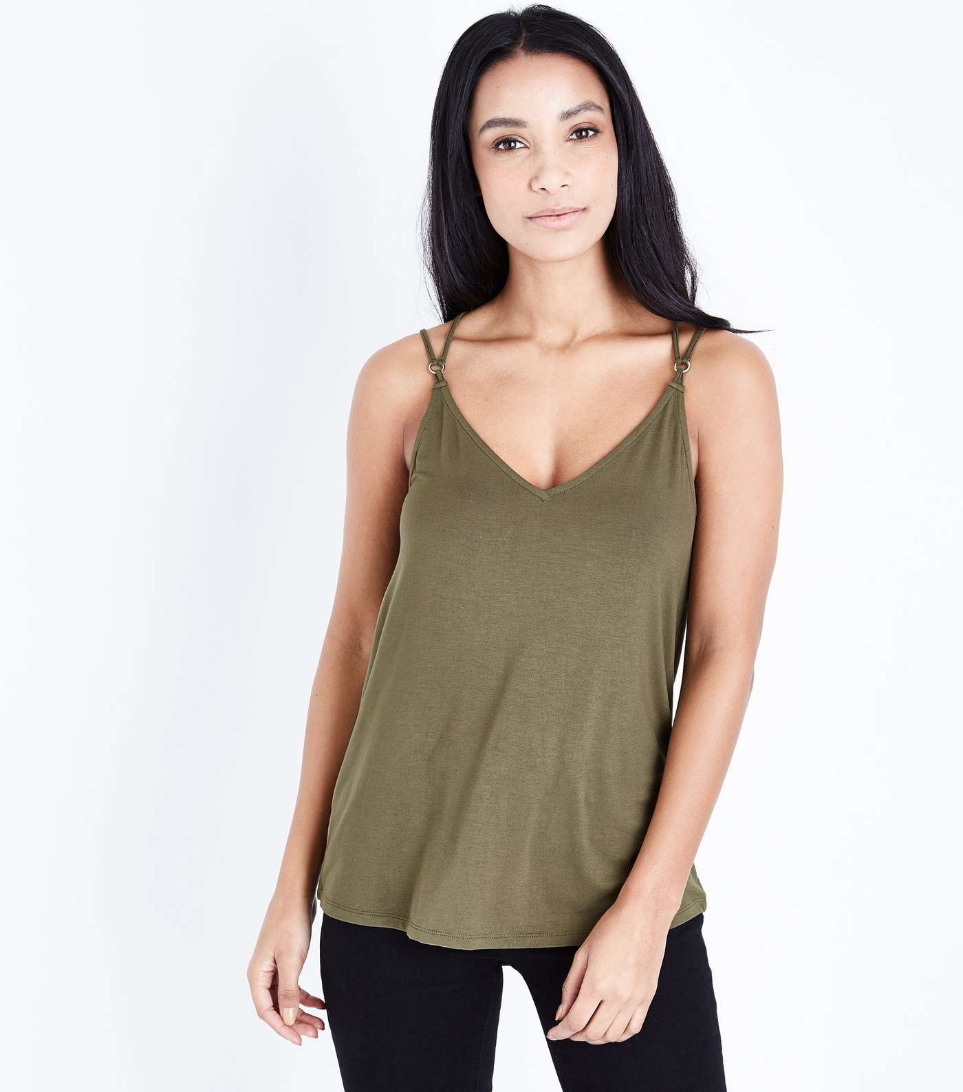 Olive Ring Detail Cross Strap Cami