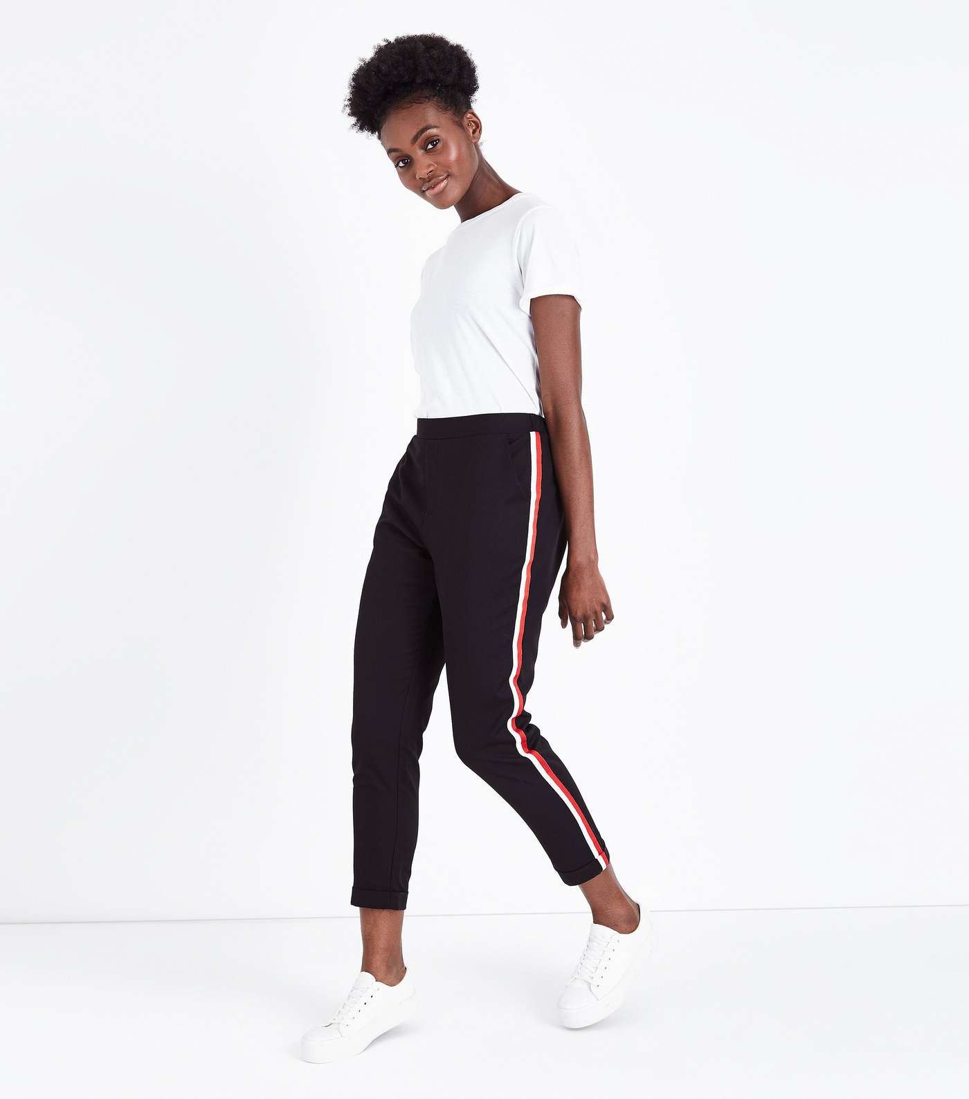 Black and Red Side Stripe Tapered Trousers