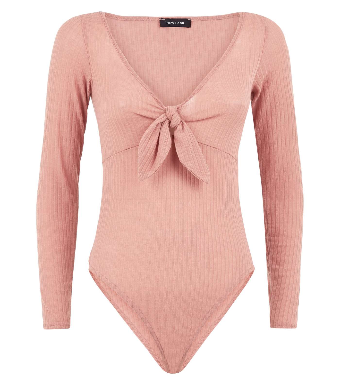 Pink Ribbed Tie Front Bodysuit Image 4