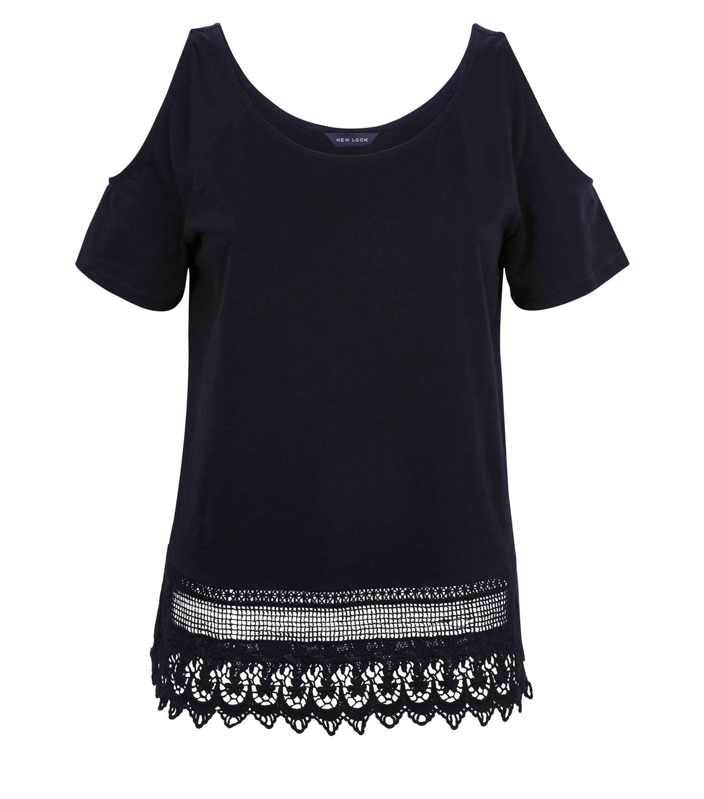 Black Crochet Hem Cold Shoulder T-Shirt Image 4