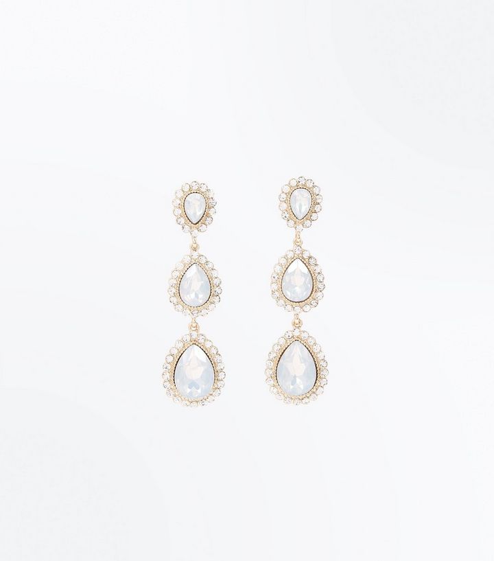 White Faux Opal Teardrop Chandelier Earrings New Look