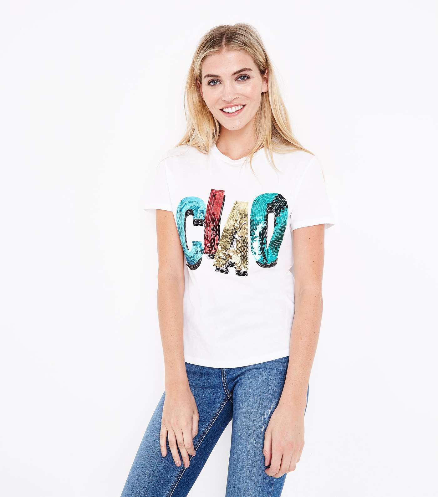 White Ciao Sequin T-Shirt