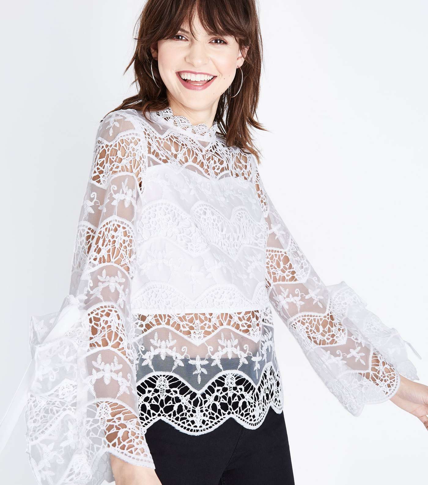 Parisian White Lace Frill Sleeve Top Image 5