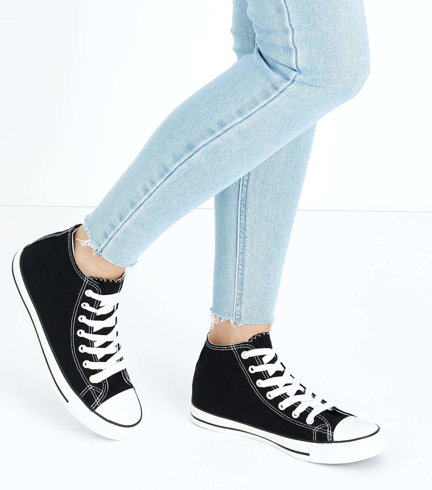 Black Canvas Stripe Sole High Top Trainers Image 2