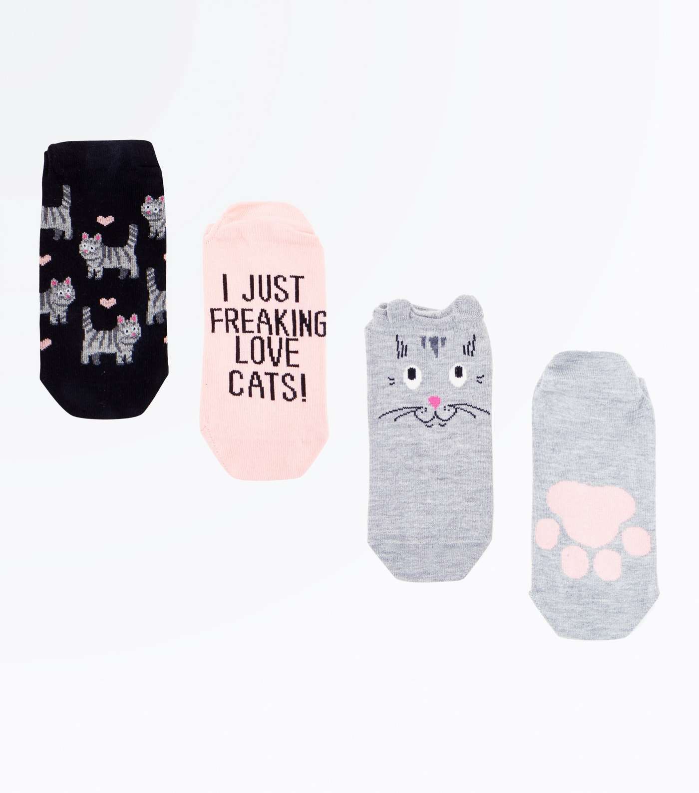 4 Pack Grey Love Cats Ankle Socks