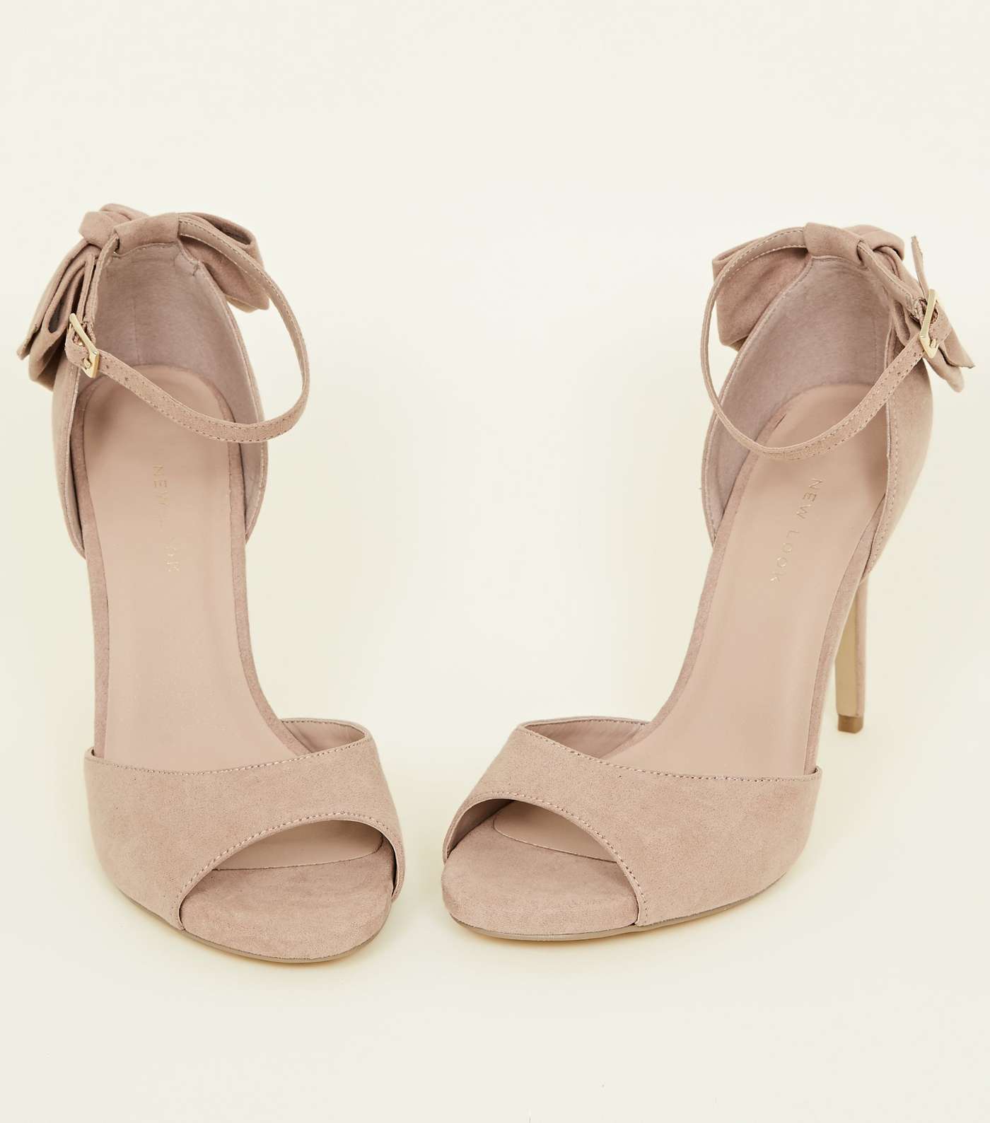 Wide Fit Nude Suedette Bow Back Peep Toe Sandals Image 4