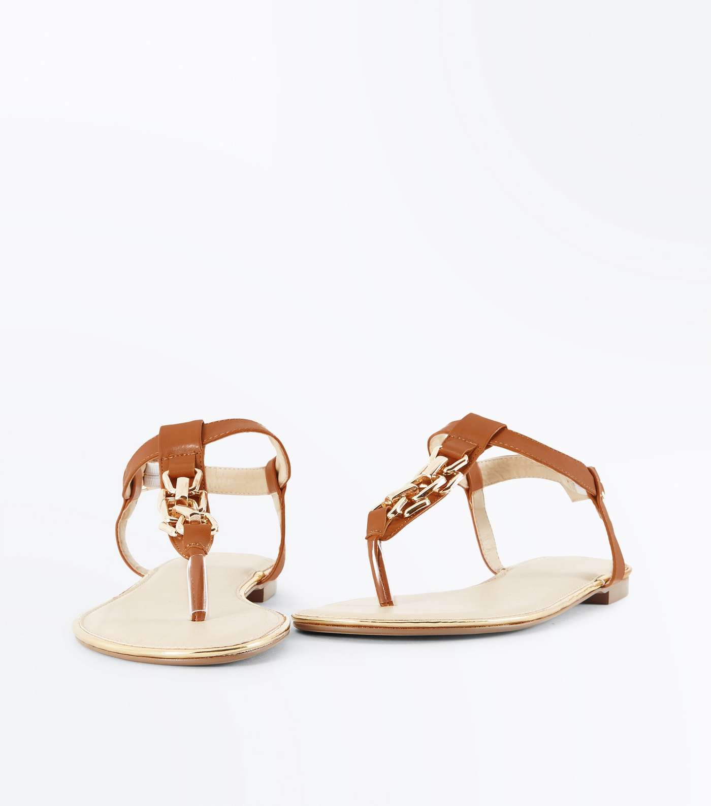Tan Chain Strap Flat Sandals Image 4