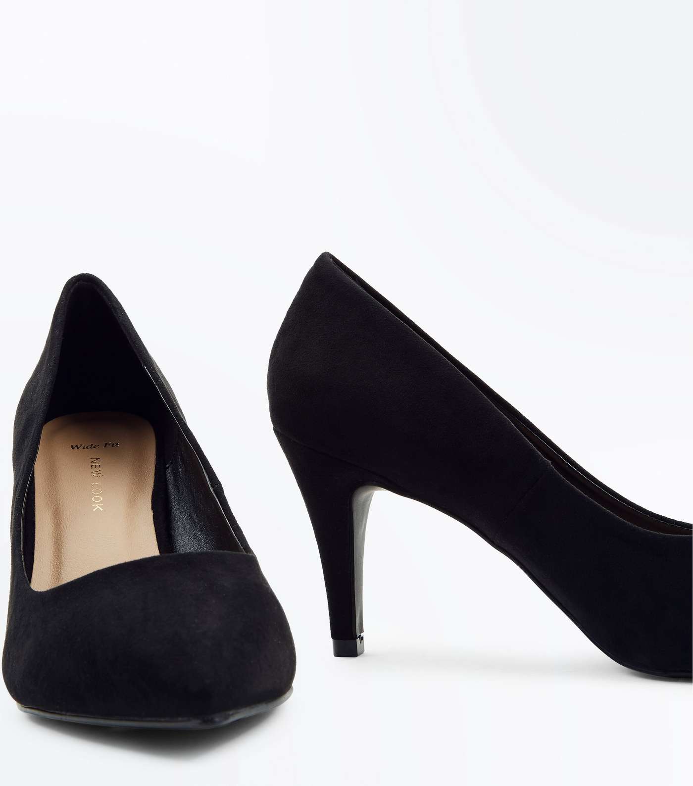 Wide Fit Black Suedette Pointed Court Shoes Image 4