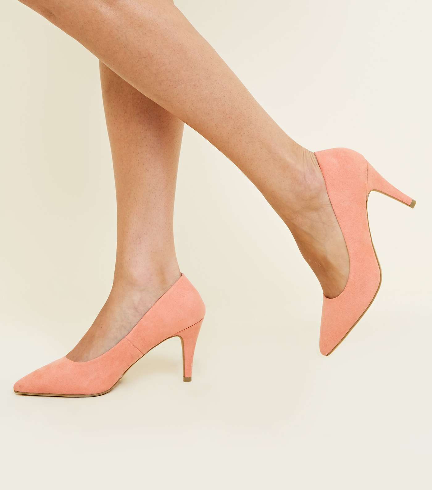 Wide Fit Coral Suedette Pointed Court Shoes Image 2