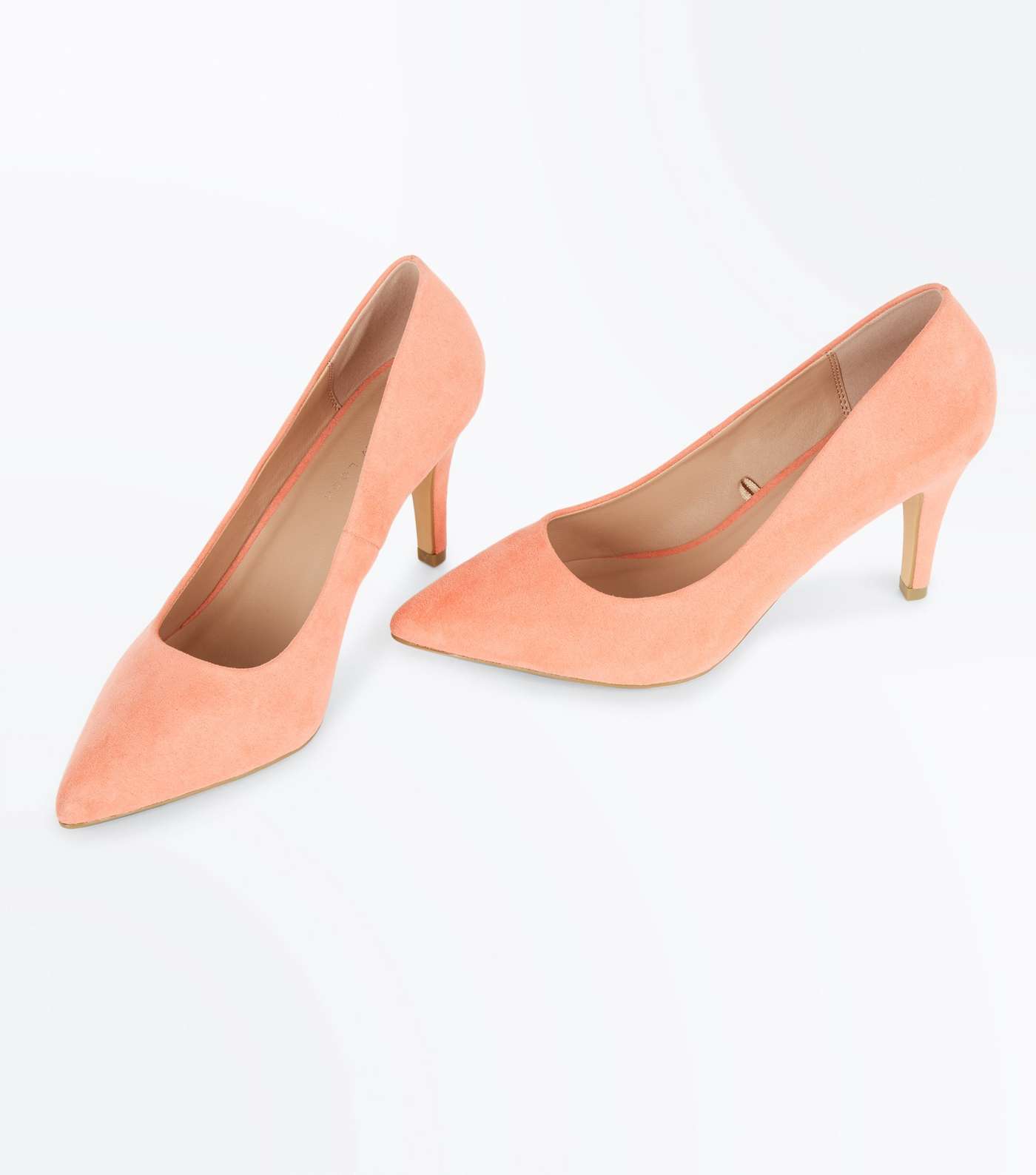 Wide Fit Coral Suedette Pointed Court Shoes Image 4