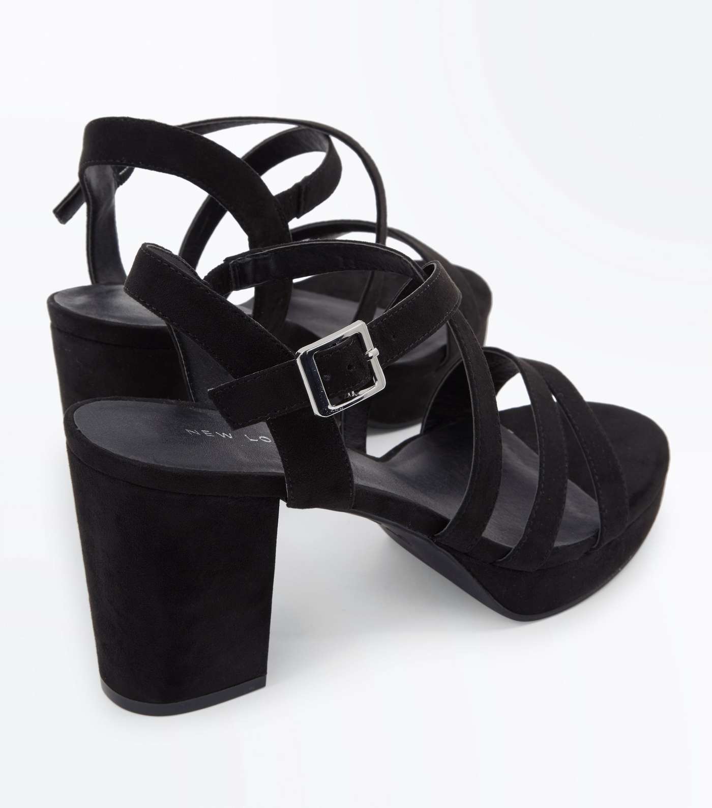 Black Suedette Strappy Block Heel Sandals Image 3