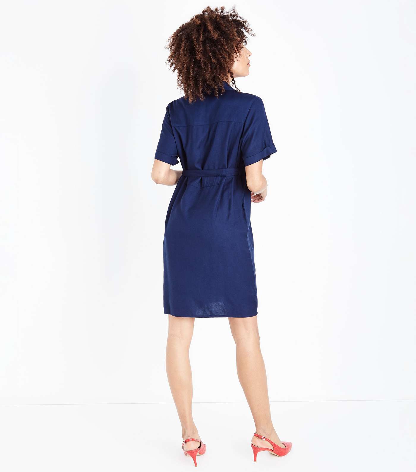 Maternity Blue Short Sleeve Shirt Dress Image 3