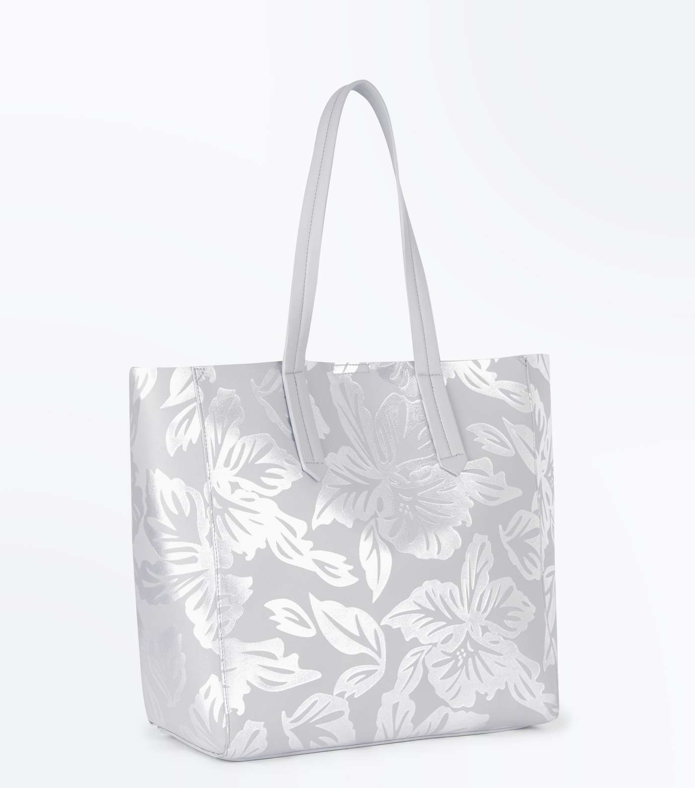 Silver Metallic Leaf Print Beach Bag Image 6