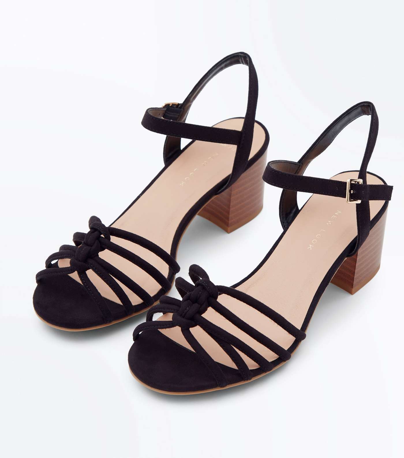 Wide Fit Black Suedette Knot Front Block Heel Sandals Image 3