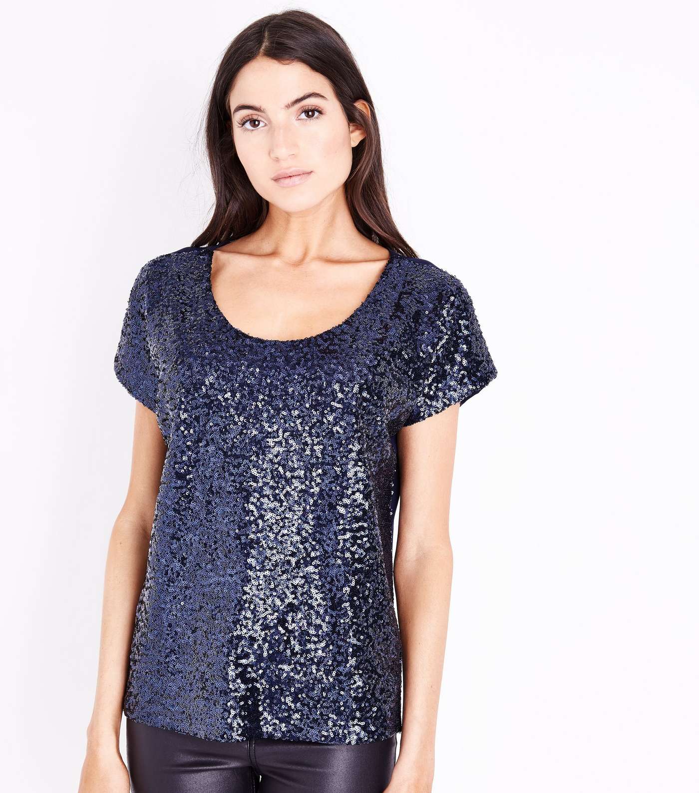 Apricot Navy Sequin Embellished Top 