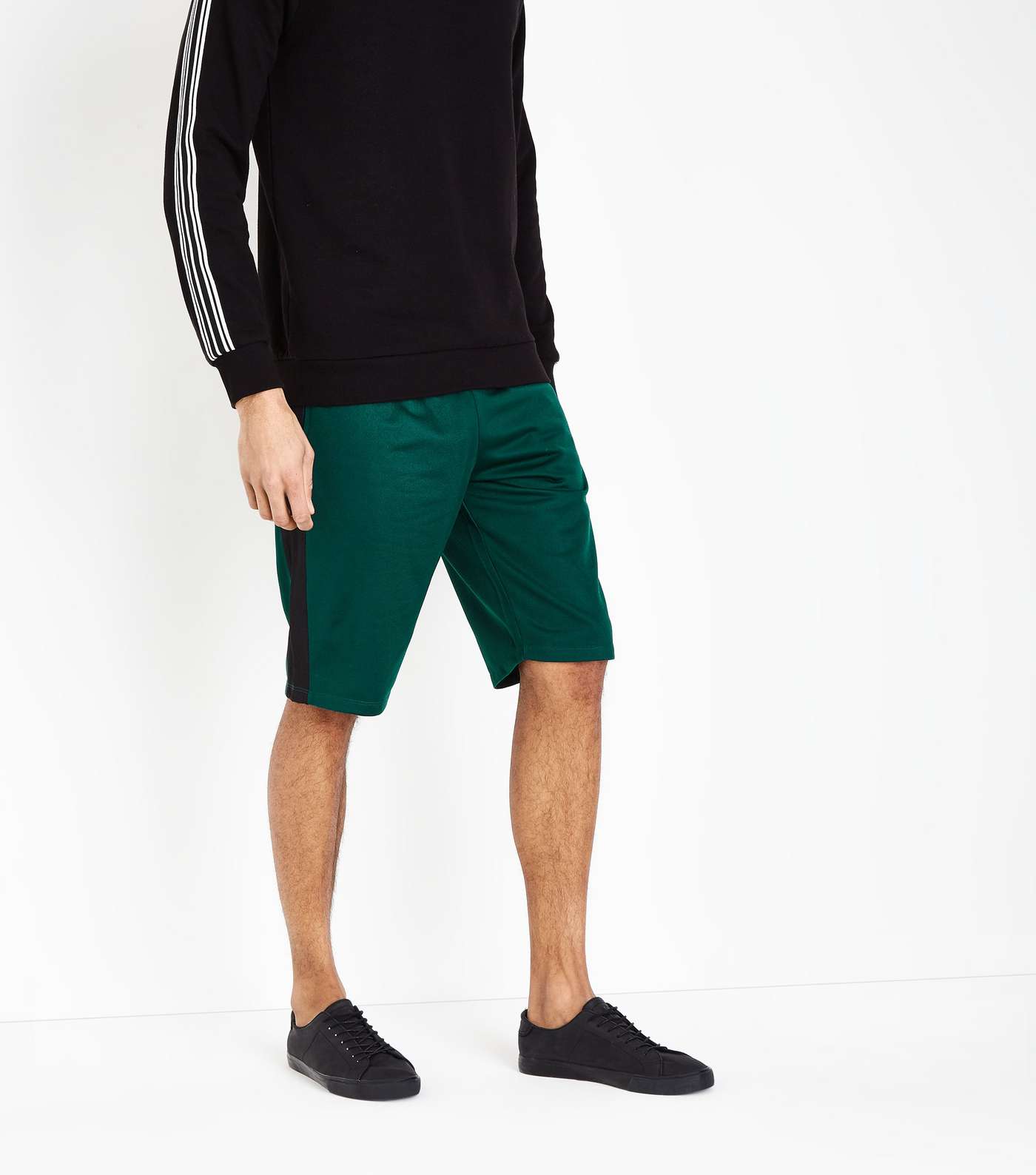 Dark Green Side Stripe Tricot Shorts Image 2