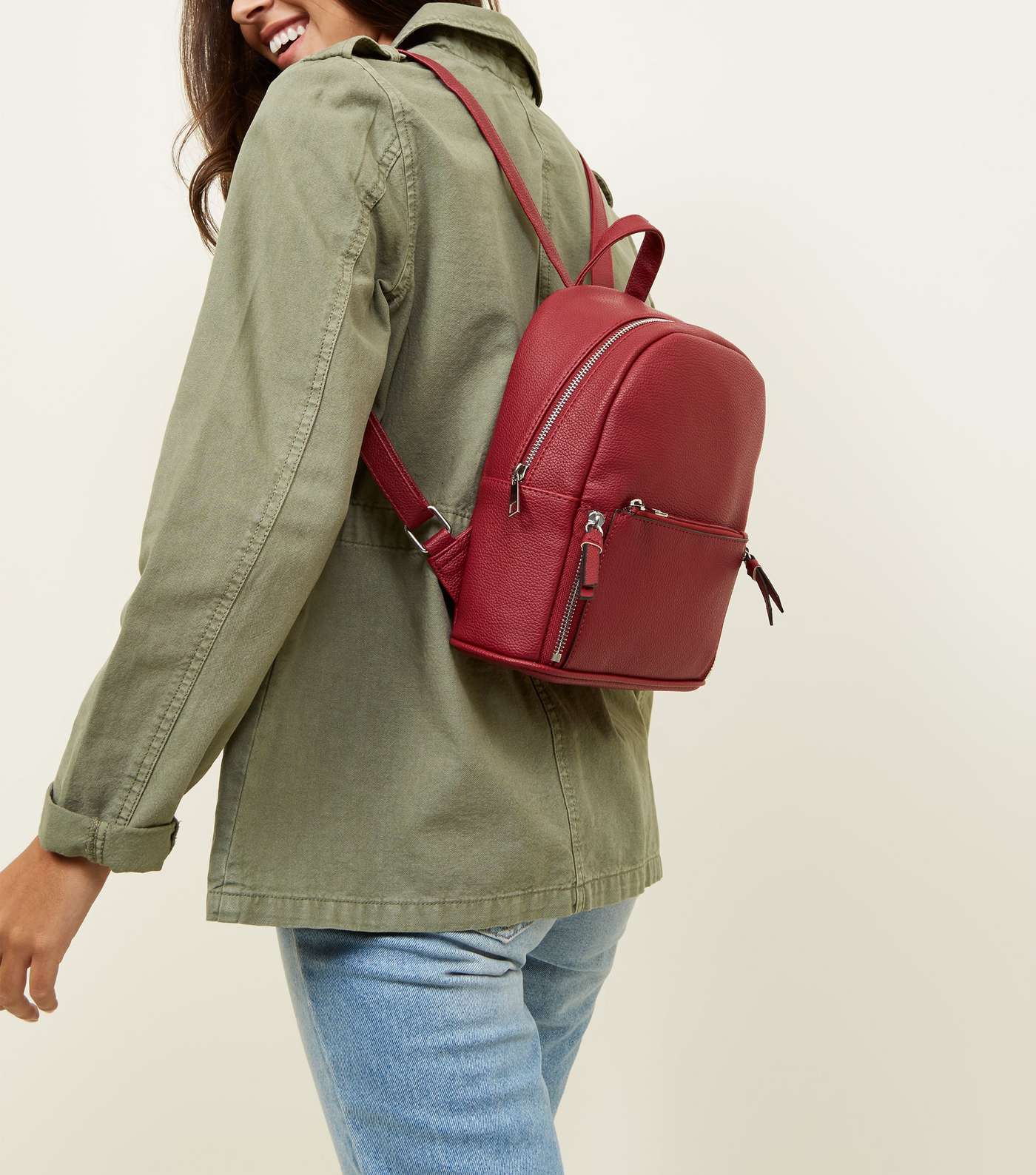 Dark Red Zip Top Curved Mini Backpack Image 2