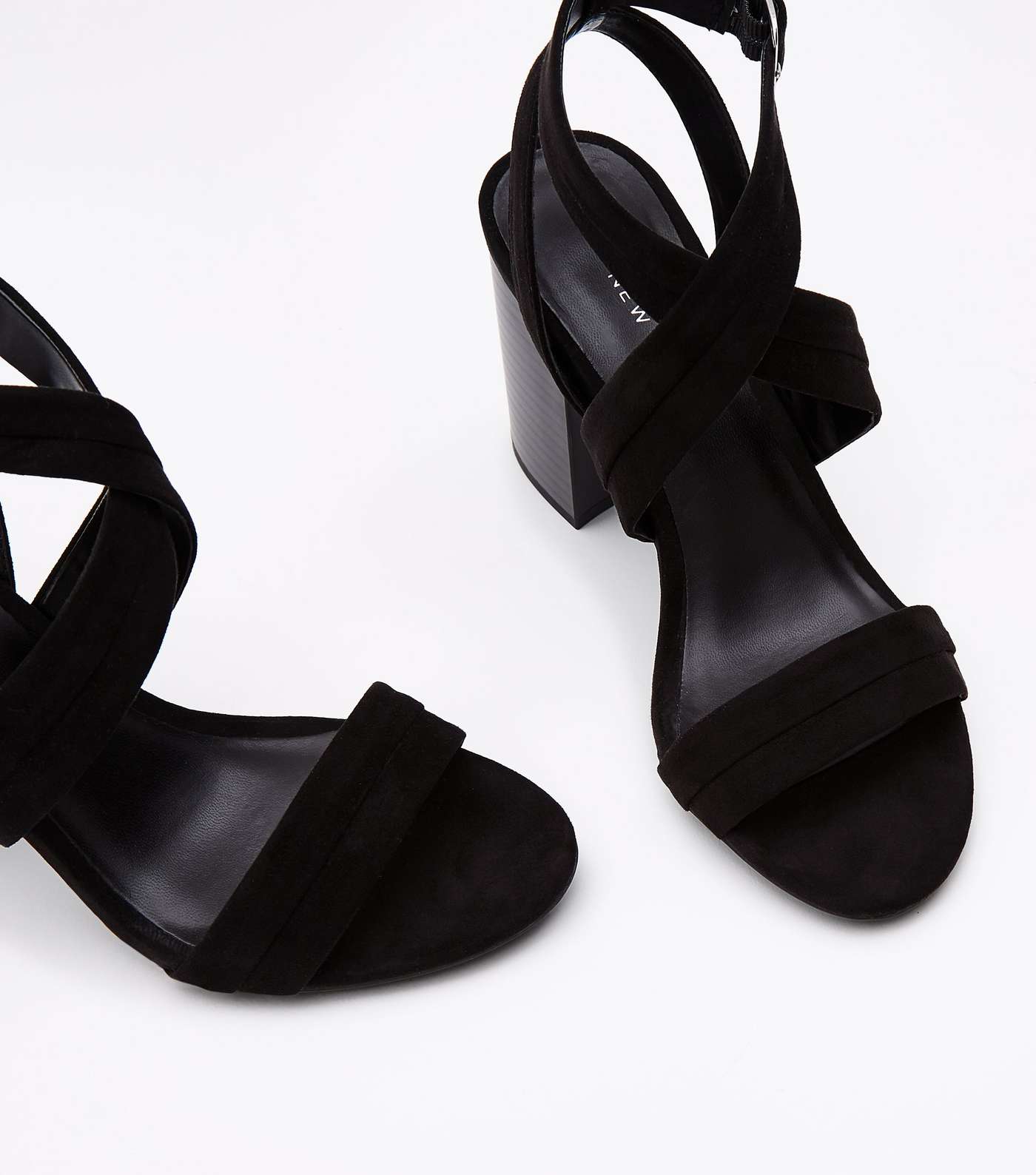 Black Suedette Cross Strap Heeled Sandals Image 4