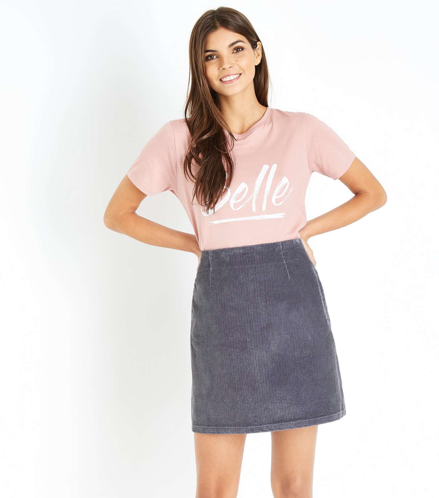 Grey Corduroy A-Line Mini Skirt