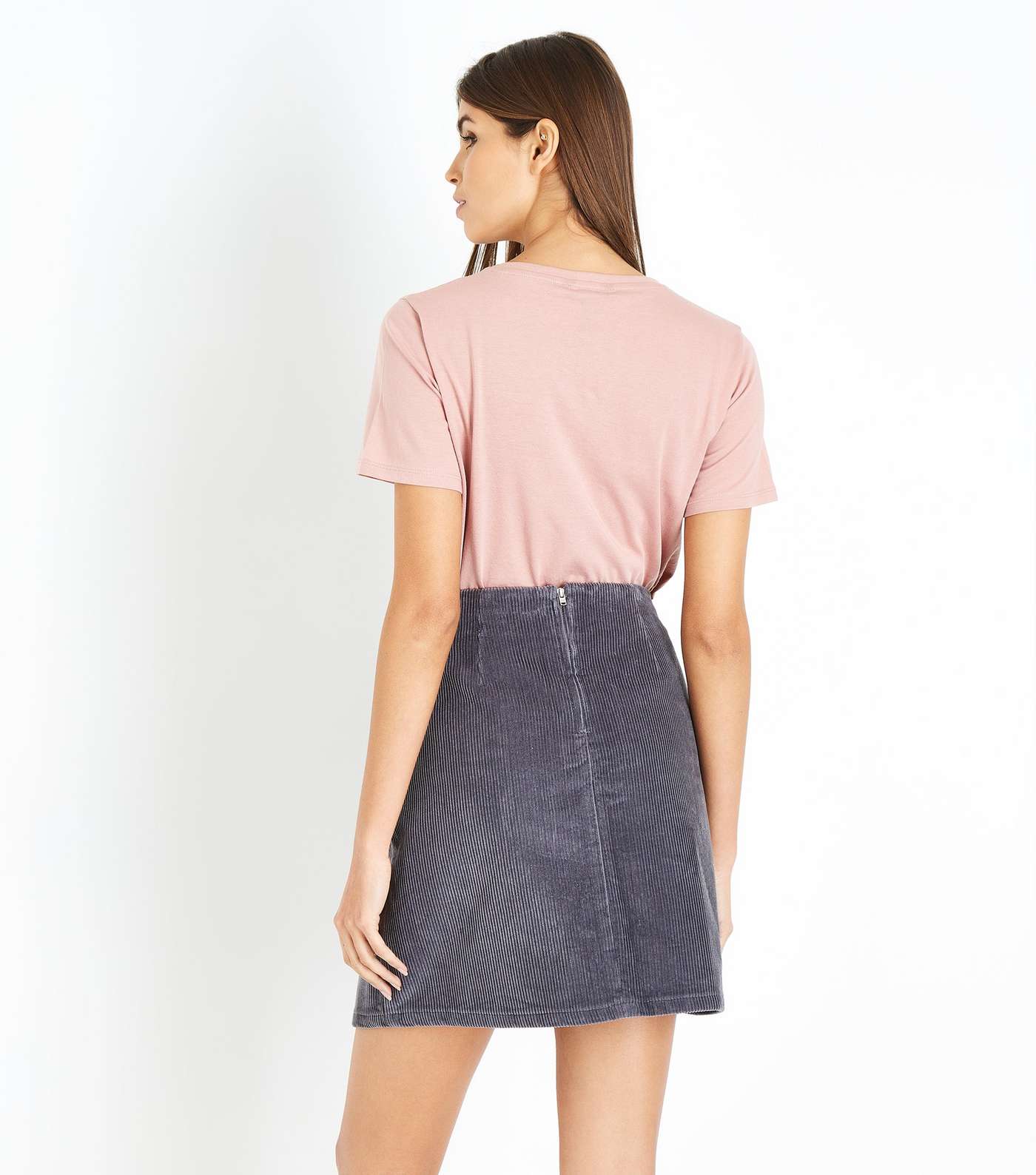 Grey Corduroy A-Line Mini Skirt Image 3