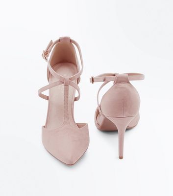 New Look Nude Comfort Flex Suedette And Patent T Bar Heels At